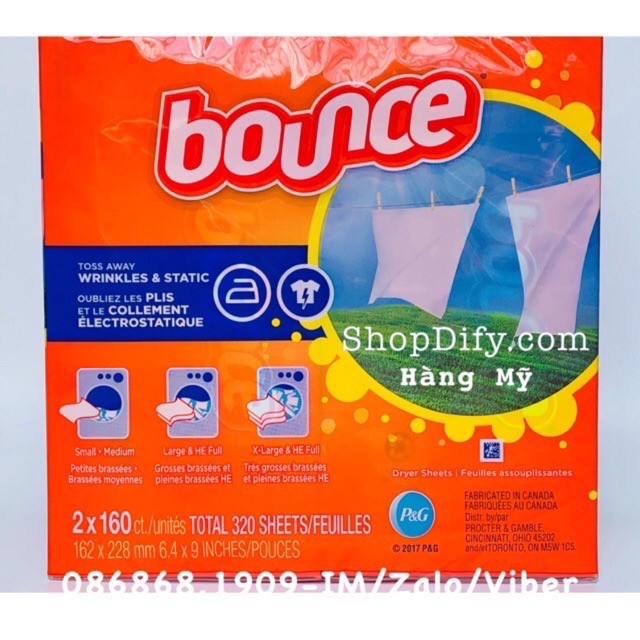 (Hàng CANADA, Nhập Từ MỸ, Hộp 160 Tờ) Giấy Thơm Quần Áo Và Mềm Vải BOUNCE Outdoor Fresh