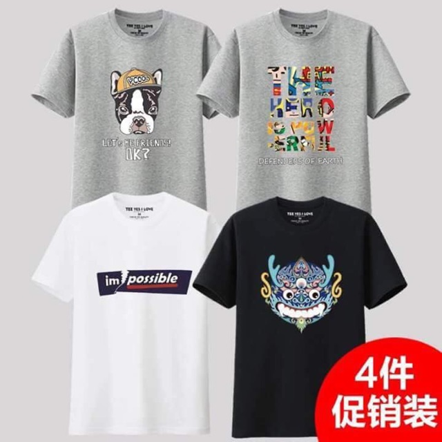Combo 4 áo phông cotton cbo nam