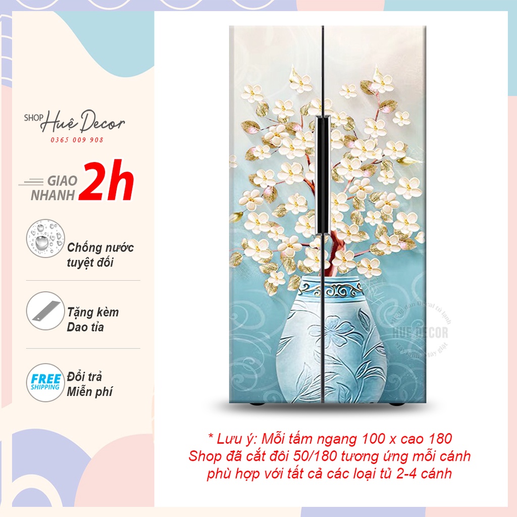 Miếng dán tủ lạnh 2 cánh, 4 cánh Tuyết mai sum vầy
