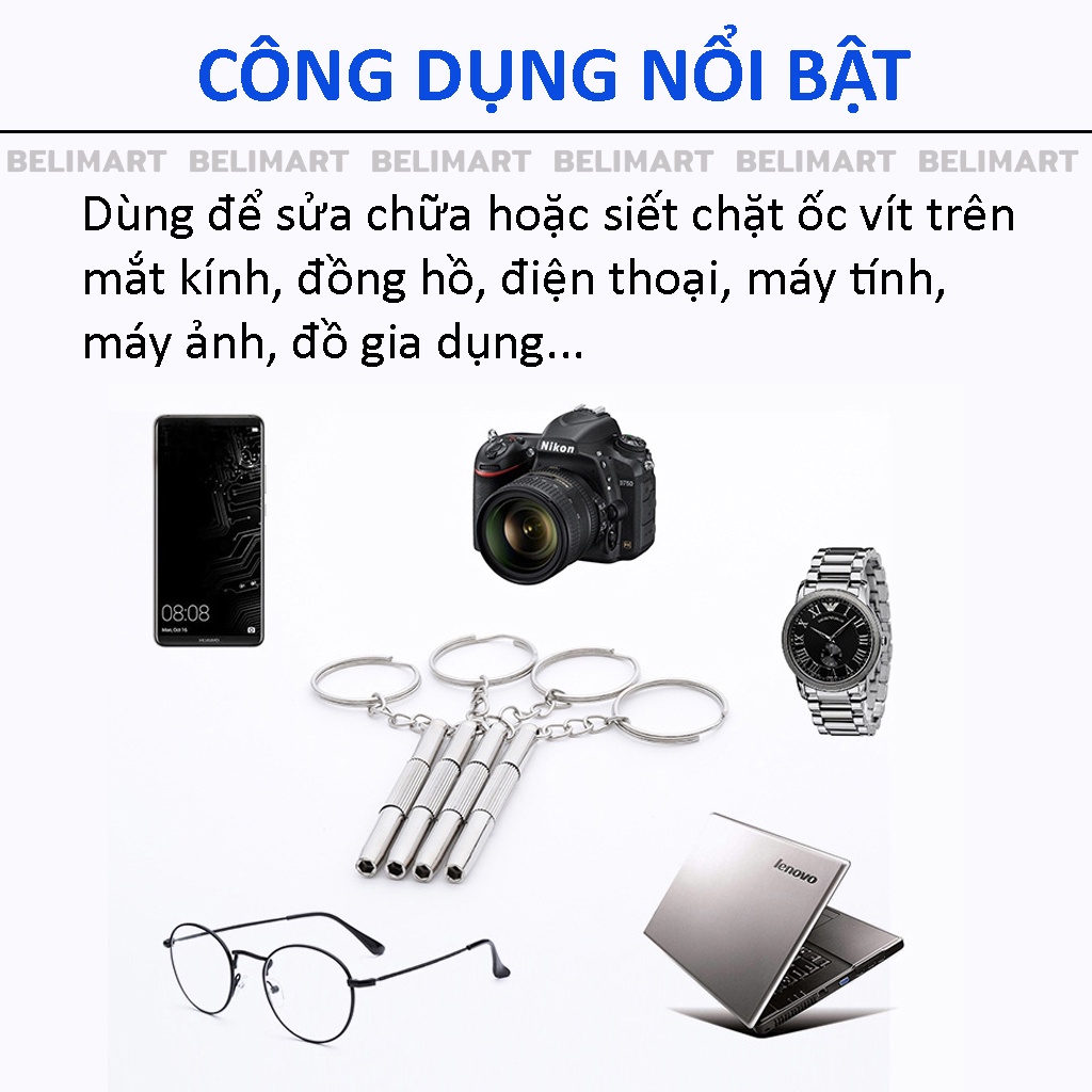 Tua vít đa năng 3 trong 1 sửa mắt kính, đồng hồ, điện thoại, máy tính, đồ gia dụng tích hợp móc khóa Beli BL025