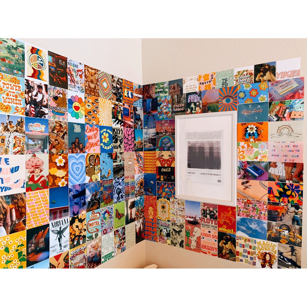 12 tấm Wall Collage decal keo sẵng, bền màu dán tường trang trí phòng ngủ - theme Cam xanh sặc sỡ