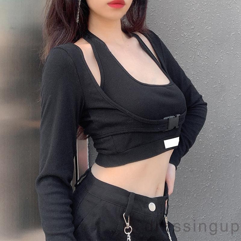 Áo tank top tay dài cổ yếm dáng ôm có khóa cài thời trang quyến rũ cho nữ