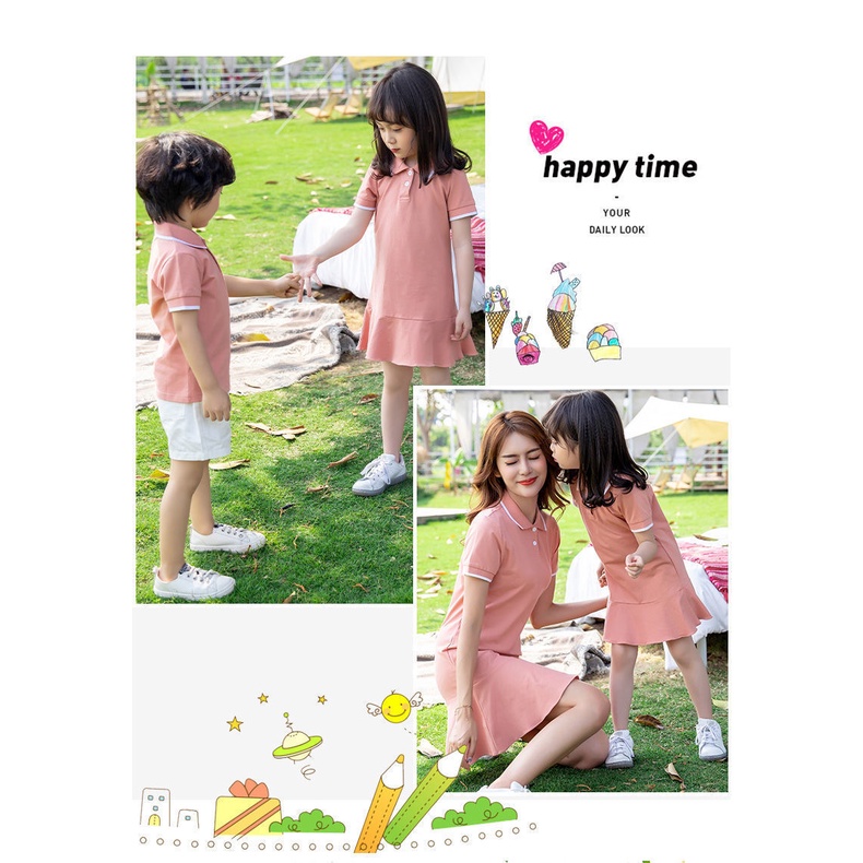 Áo Thun polo Màu Hồng Thời Trang Mùa Hè Dành Cho Mẹ Và Bé