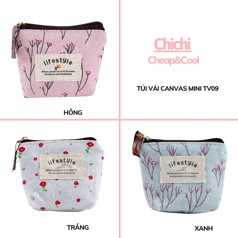 Túi ví nữ mini cầm tay vải canvas đựng đồ nhỏ dễ thương phong cách hàn quốc ChiChi TV09