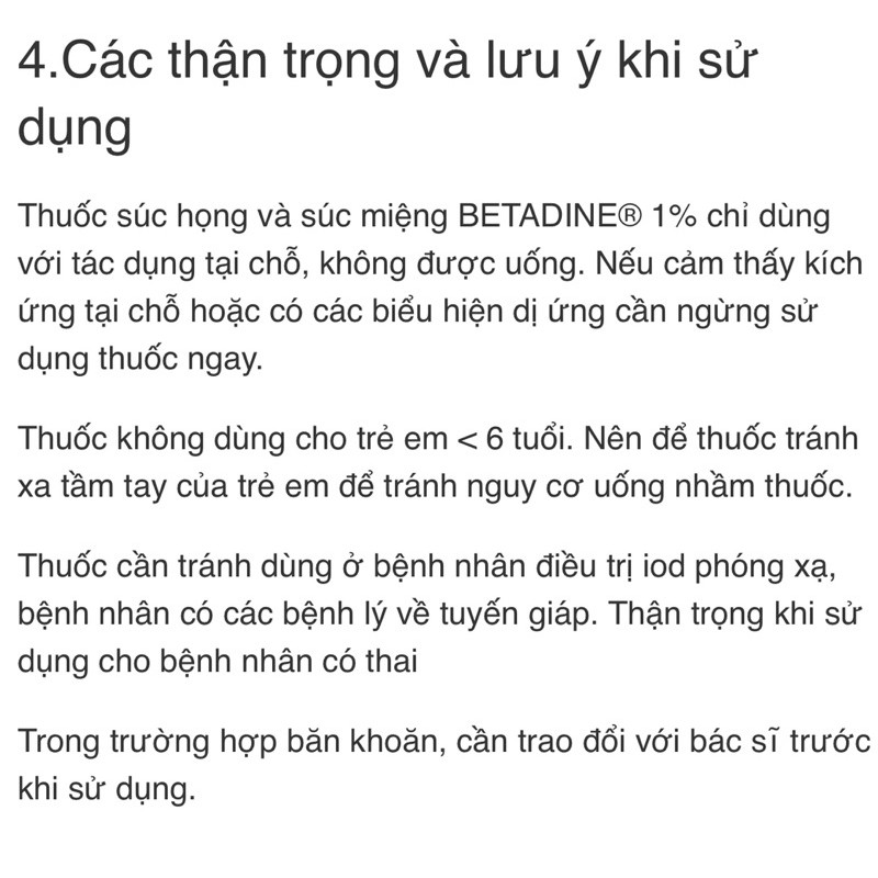 BETADINE SÚC HỌNG CHAI 125 ML