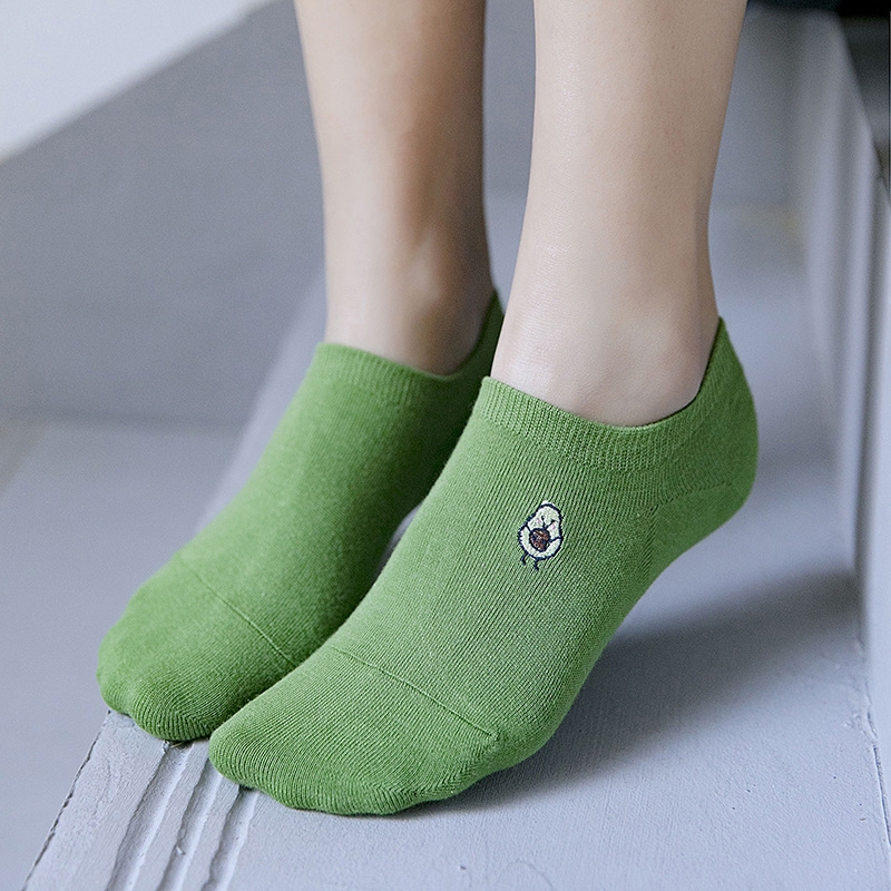 Green Avocado Ankle Boat Socks Women Cute Cotton Girl Printed Invisible Anklet Socks Target Best Funny Low Cut Socks Loafer Sox Nonslip Low Cut Socks