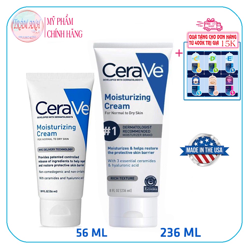 Kem dưỡng CeraVe Moisturizing Cream For Normal to Dry Skin 56ML