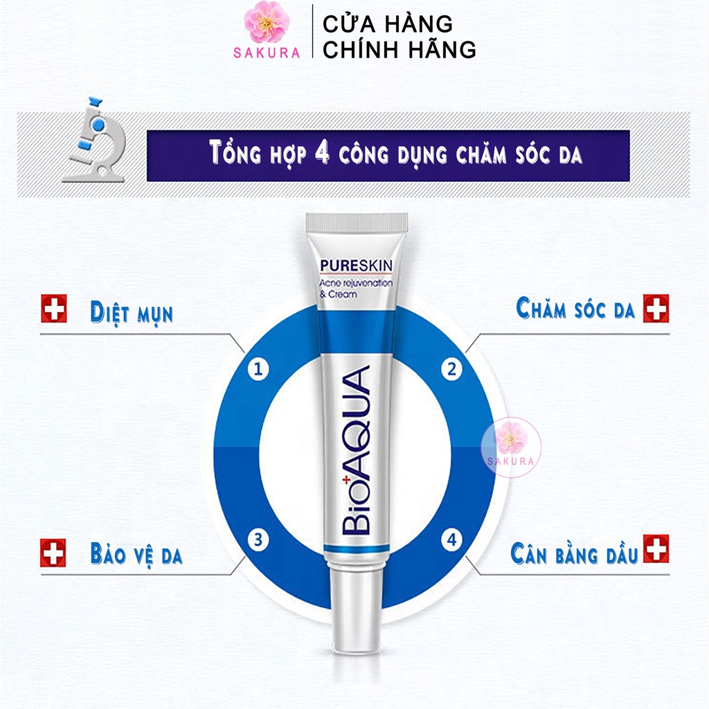 Kem mụn trứng cá BIOAQUA Pure Skin kiểm soát dầu dưỡng ẩm chăm sóc da mặt nội địa trung SAKURA 30g