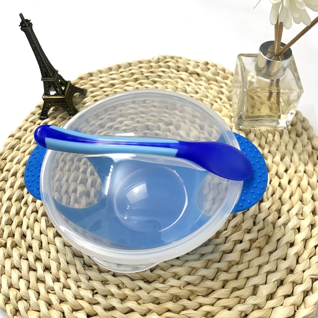 Bát ăn dặm, BỘ BÁT CHỐNG ĐỔ CÓ NẮM KÈM THÌA  BÁO NÓNG