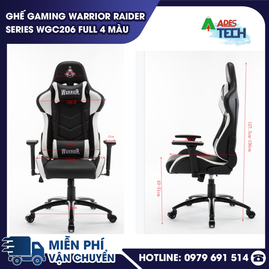 Ghế Gaming WARRIOR Raider Series WGC206 FULL 4 MÀU | Chất Liệu Da PU Bền Bỉ | Bảo Hành Chính Hãng 12 Tháng