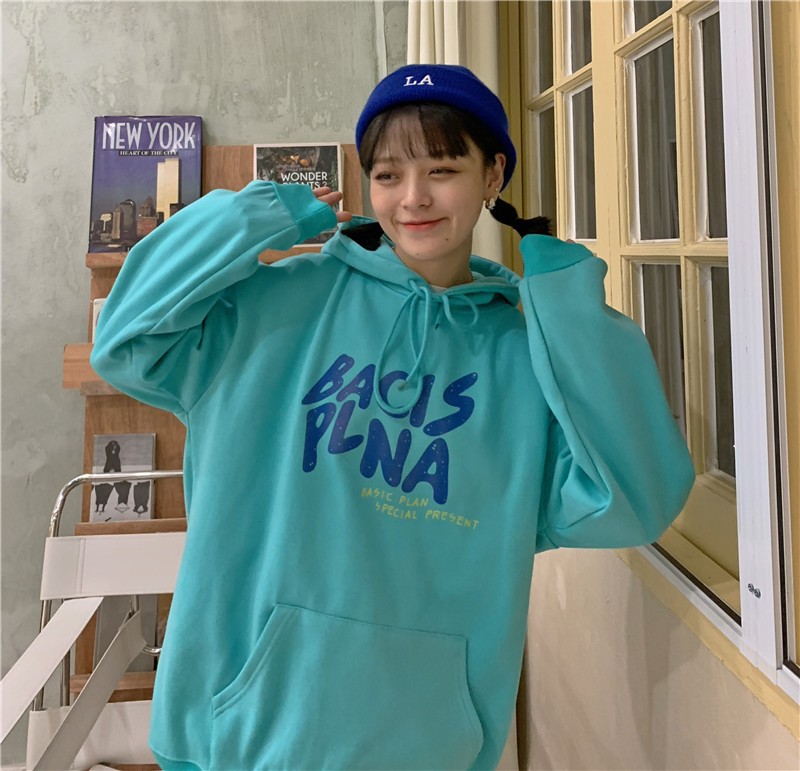 Áo Hoodies Tay Dài In Họa Tiết Chữ Phong Cách Ulzzang Hàn Quốc