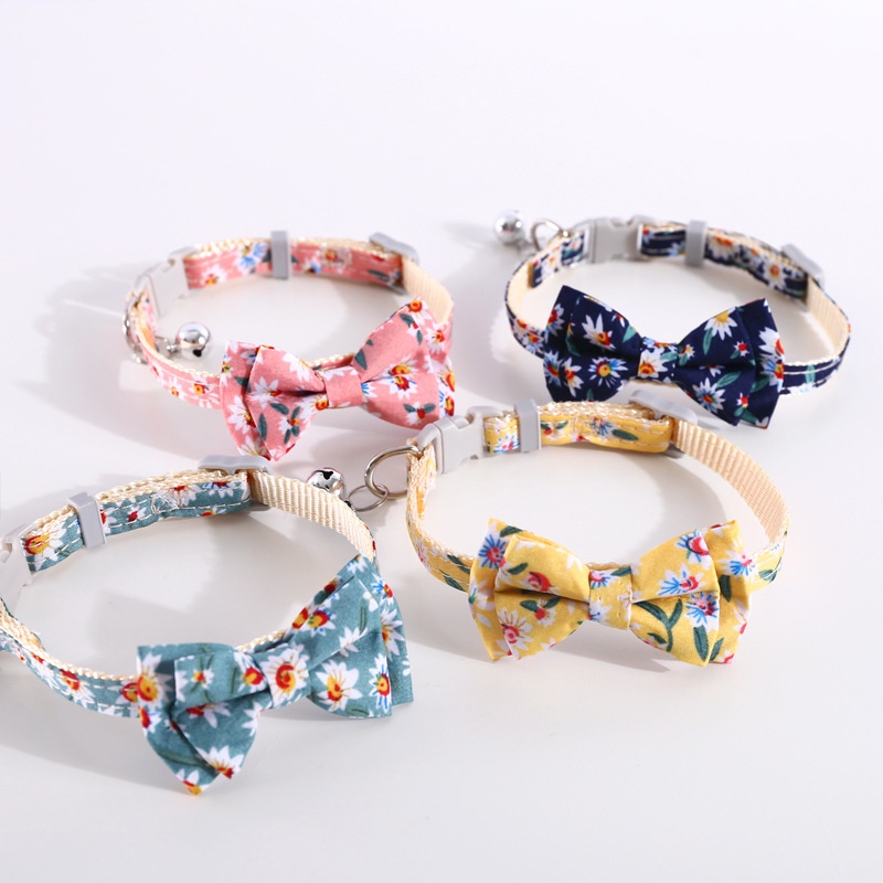 &lt;cutepethome&gt;Nơ Đeo Cổ Bằng Vải Cotton In Họa Tiết Hoa Hướng Dương Dễ Thương Cho Thú Cưng
