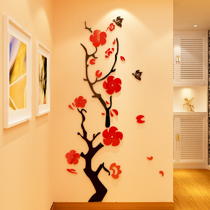 Tranh trang trí tết 2023 - Tranh dán tường mica 3d cây hoa đào chúc mừng năm mới trang trí phòng khách, phòng ngủ