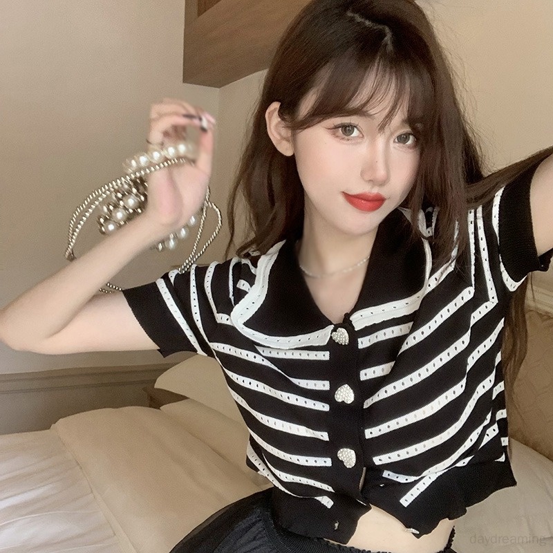 Áo Croptop Dệt Kim Tay Ngắn Phối Lưới Thoáng Khí Thời Trang Cho Nữ