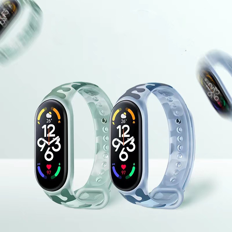 Dây Đeo Cổ Tay Thể Thao Thay Thế Bằng Silicon Mềm Họa Tiết Rằn Ri Thời Trang Chống Va Đập Cho Mi Band 5 6 7