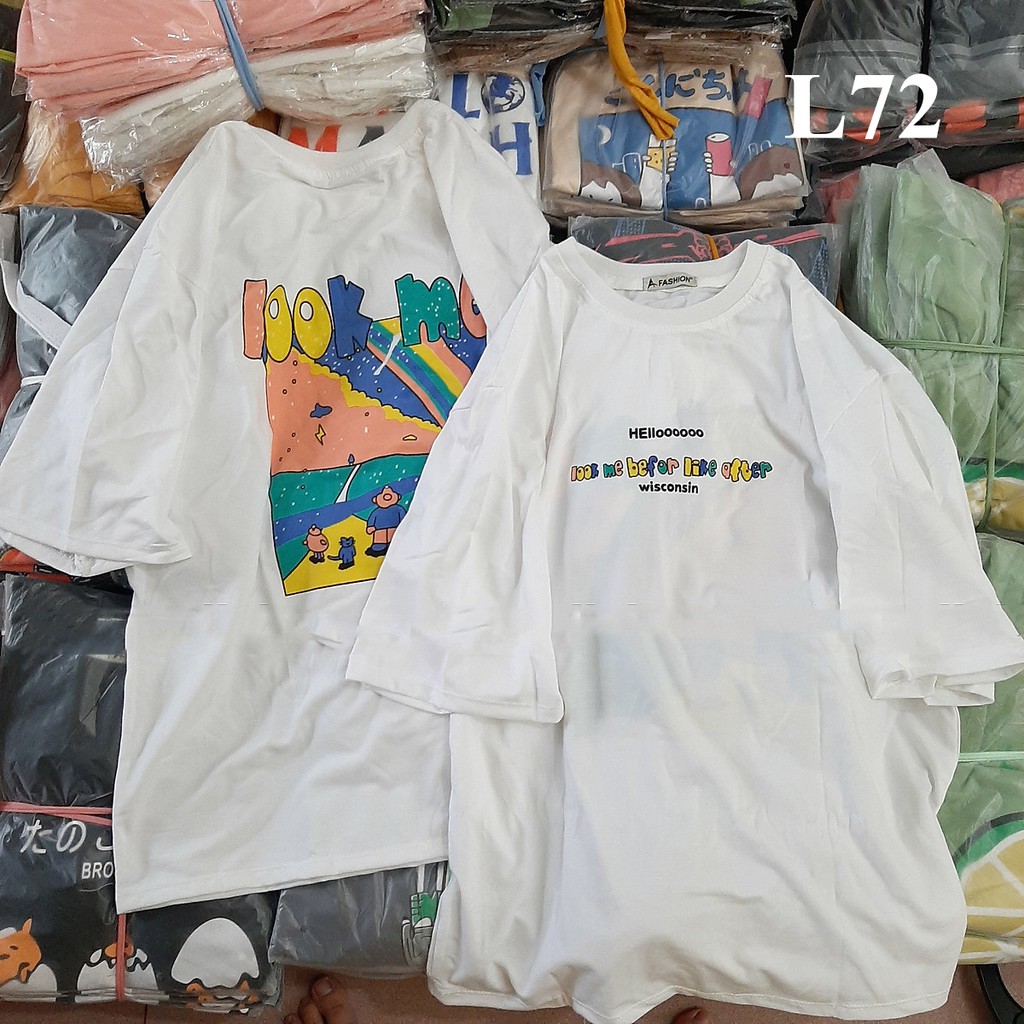 Áo thun 𝑭𝒓𝒆𝒆𝒔𝒉𝒊𝒑 Áo phông form rộng Unisex L72, mặc lớp, nhóm, cặp in hình tranh cầu vồng chữ look me màu trắng