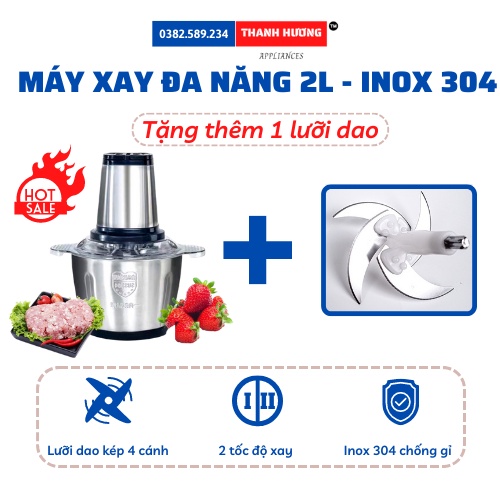 Máy Xay Thịt, Tặng Thêm 1 Dao Dự Phòng, Máy Xay Đa Năng Inox 304