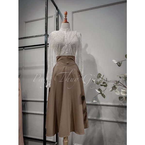 BÁN SỈ CHÂN VÁY XOÈ MIDI GEN BỤNG 2 MÀU ĐEN NÂU CHO NỮ | BigBuy360 - bigbuy360.vn