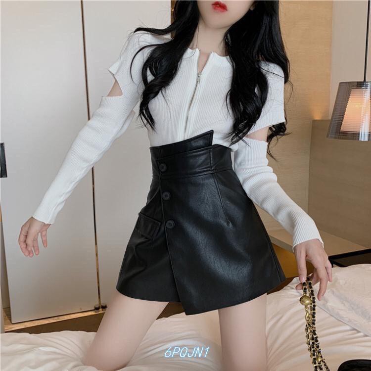 Chân váy da khuy lệch quảng châu hàng đẹp - quần short cạp cao ống rộng | BigBuy360 - bigbuy360.vn