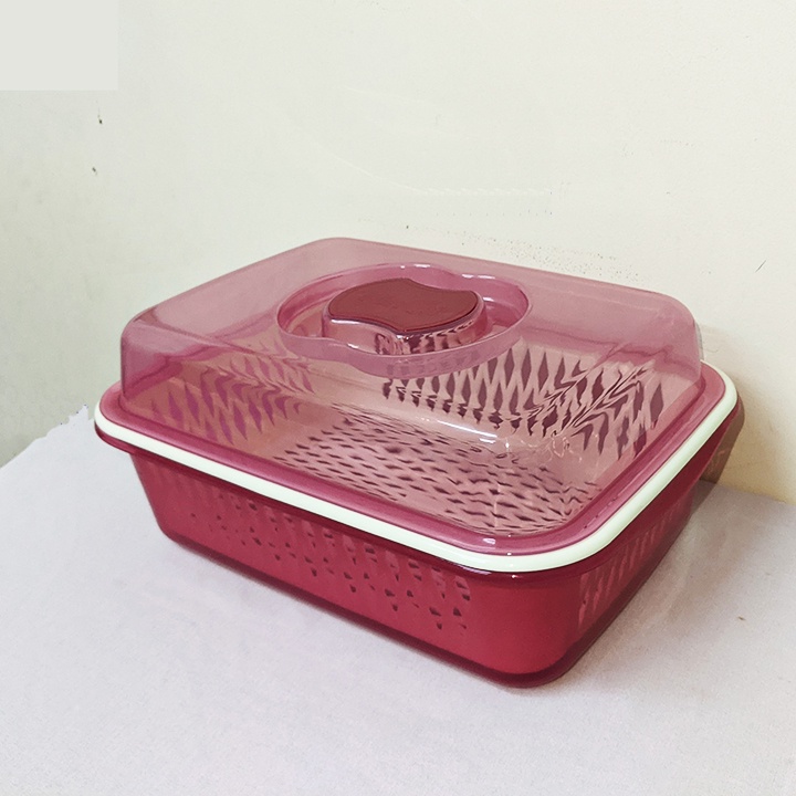 Hộp nhựa có nắp và rổ nhựa, bộ thau rổ có nắp chữ nhật, khay rổ úp chén ly có nắp size lớn 38,5x28,5cm cao 17,5cm.MT3125