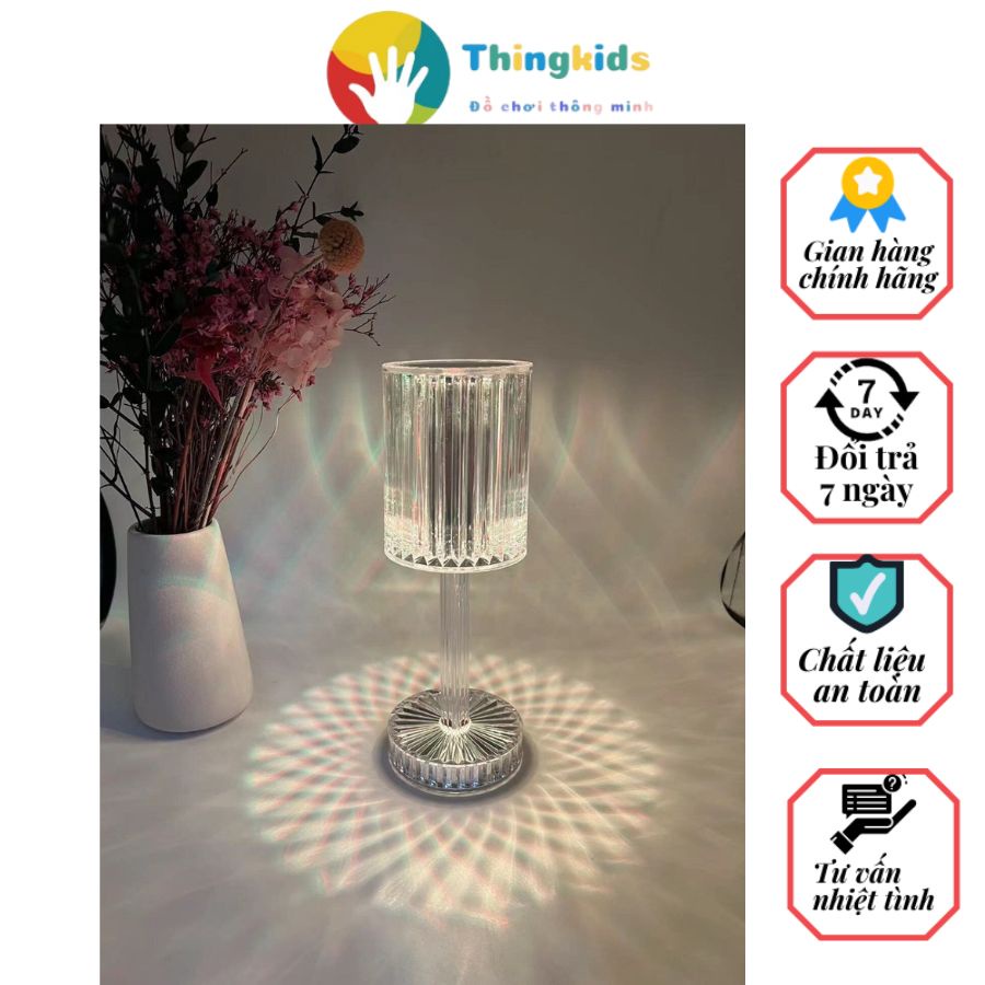 Đèn ngủ pha lê cảm ứng hoa hồng để bàn rgb điều khiển từ xa 16 màu - Thingkids