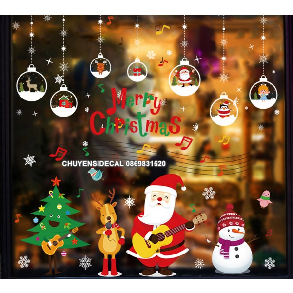 COMBO DECAL DÁN TƯỜNG NOEL - Rèm Pha Lê kết hợp Noel bản nhạc ( 2 tấm )