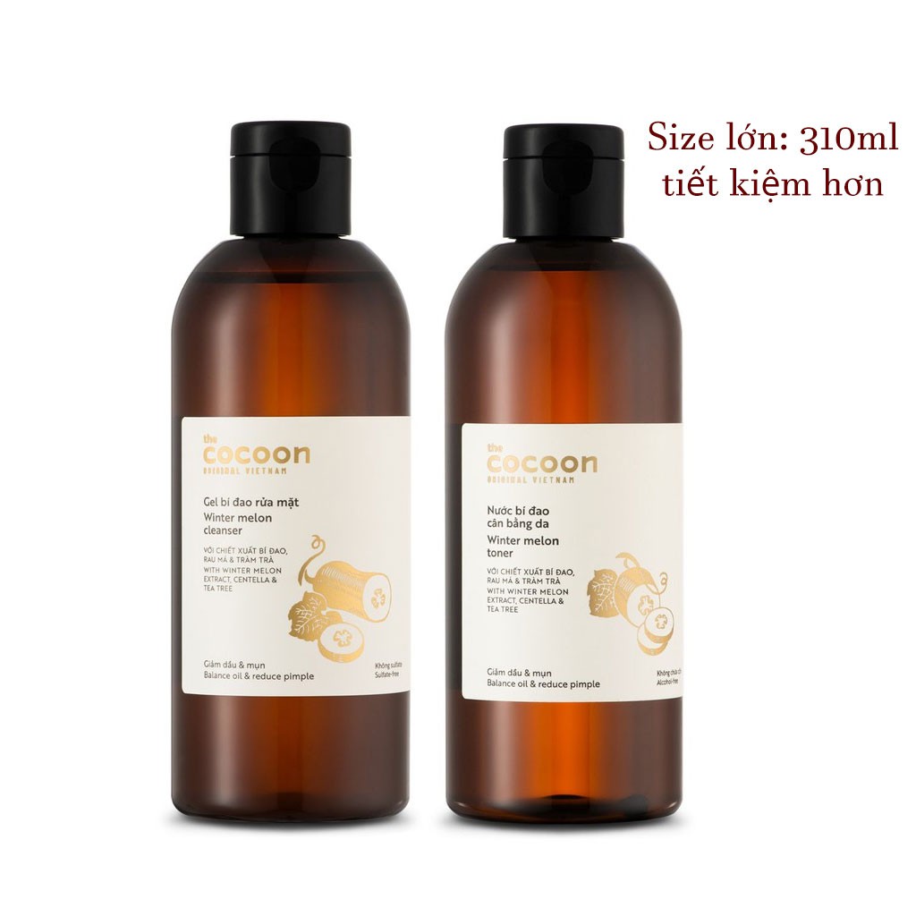 Bigsize - Combo Gel bí đao rửa mặt 310ml + Nước bí đao cân bằng da 310ml Cocoon