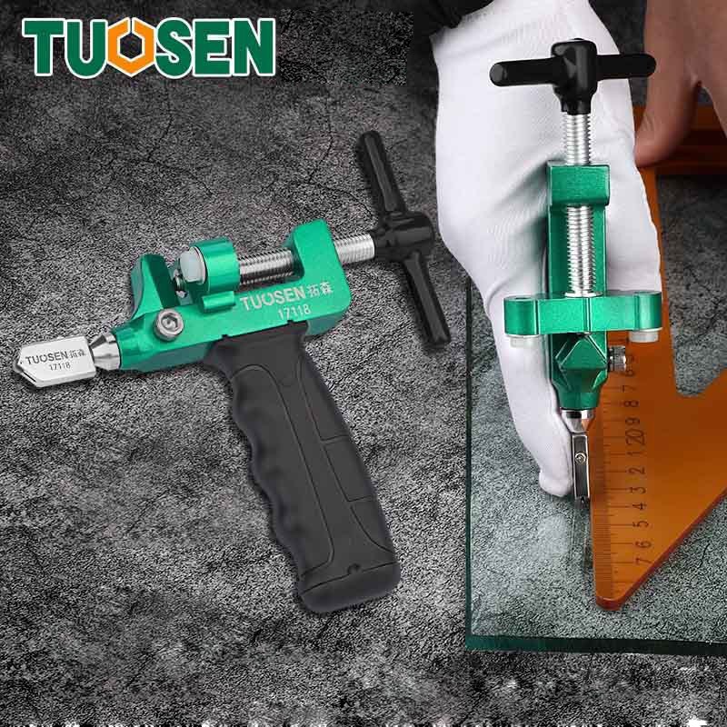 Bộ dụng cụ cắt kính Tuosen, gạch men 2 trong 1 (cắt và bẻ), hợp kim nhôm TUOSEN (Hộp gồm 3 lưỡi, 1 lọ dầu, 1 tôvít, máy.