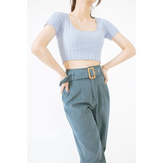 Áo len croptop cổ U tay cộc CCHAT