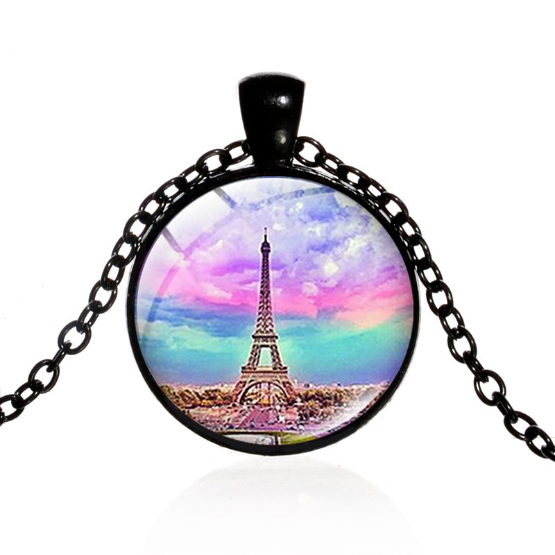 Hot selling Eiffel Tower time gem necklace alloy glass pendant fashion jewelry sweater chain batch