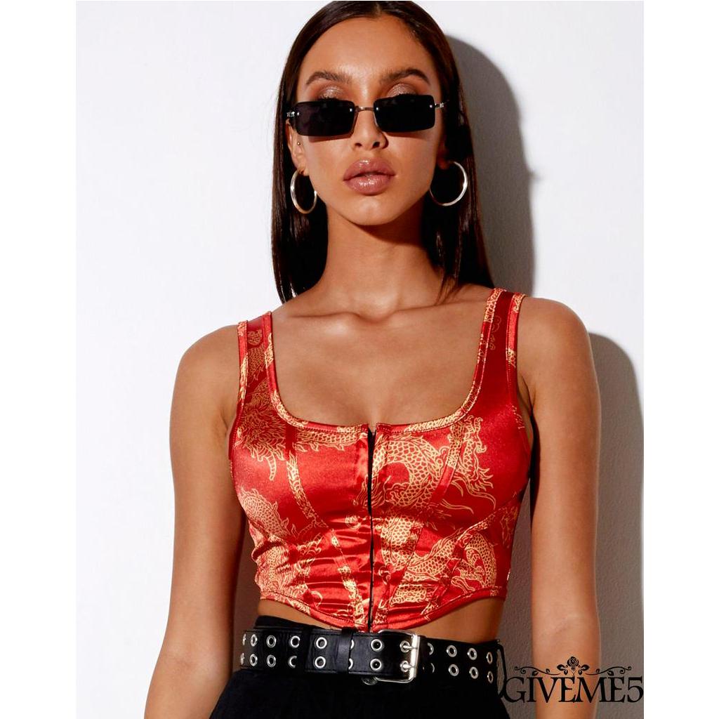 Áo Lửng Hai Dây In Họa Tiết Con Vật Xinh Xắn Dành Cho Nữ