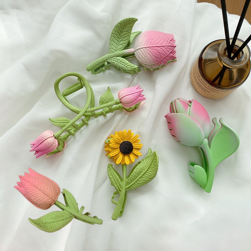 Kẹp Tóc Hình Hoa Tulip/Cá Mập Đơn Giản Xinh Xắn Phong Cách Hàn Quốc Cho Nữ