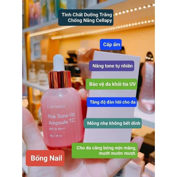 Tinh chất serum dưỡng trắng căng bóng nâng tone Cellapy Pink Toner Up Ampoule SPf 35