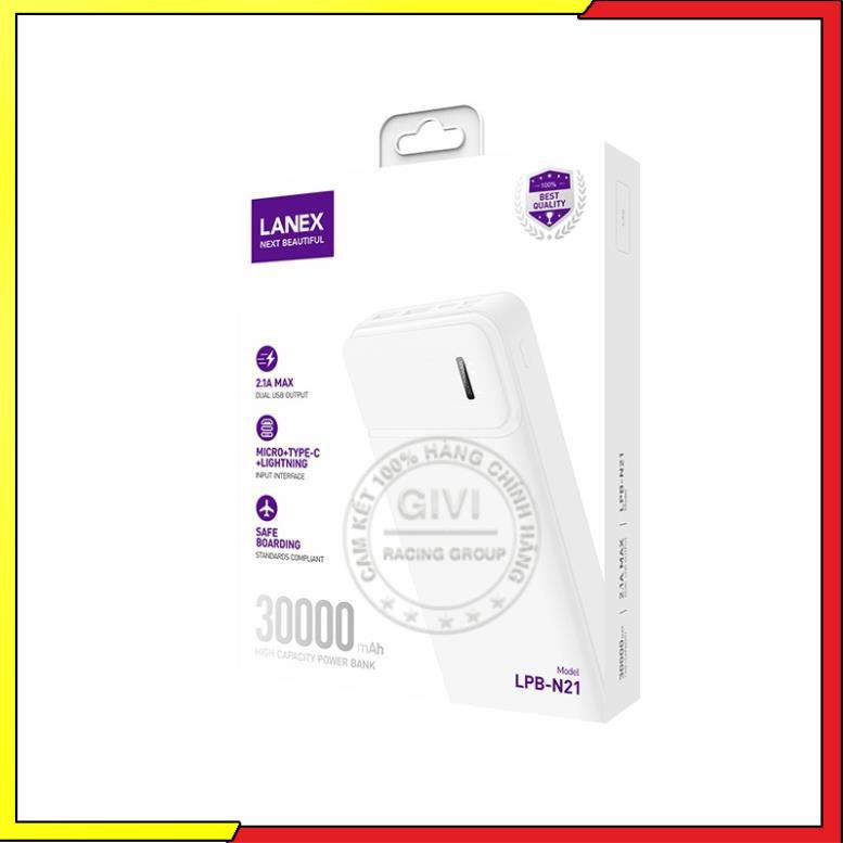 Pin dự phòng LANEX LPB - N21 30.000mah 2 cổng sạc, có đèn LEB báo dung lượng pin