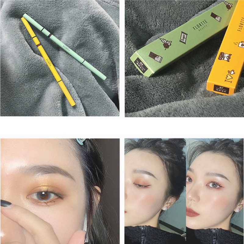 Bút Kẻ Lông Mày FLORTTE 2 Đầu Chống Nước Lâu Trôi thiết kế hai đầu siêu mảnh dạng xoay chống thấm nước dành cho trang điểm Nội Địa Trung