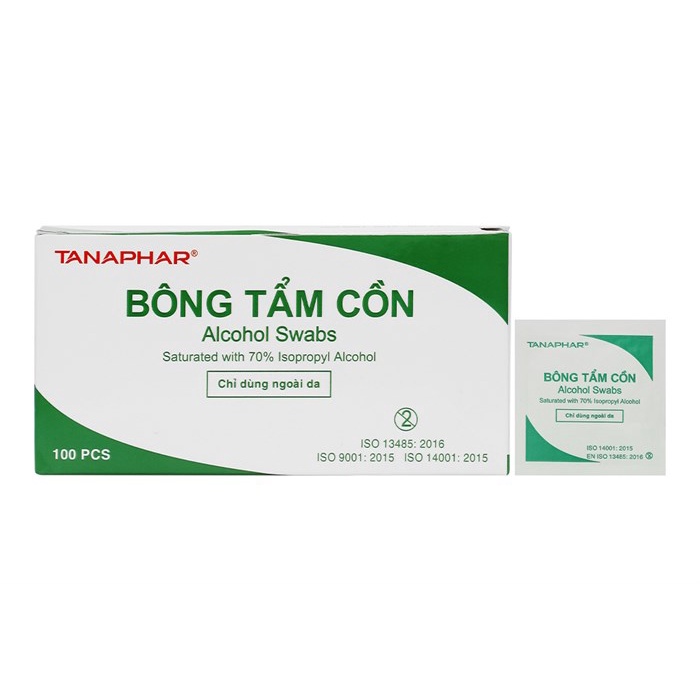 Bông Tẩm Cồn - Gạc Tẩm Cồn Tân Á TANAPHAR, ALCOHOL SWABS/ALCOHOL PREP PAD sát khuẩn, sát trùng,  Hôp 100 Miếng