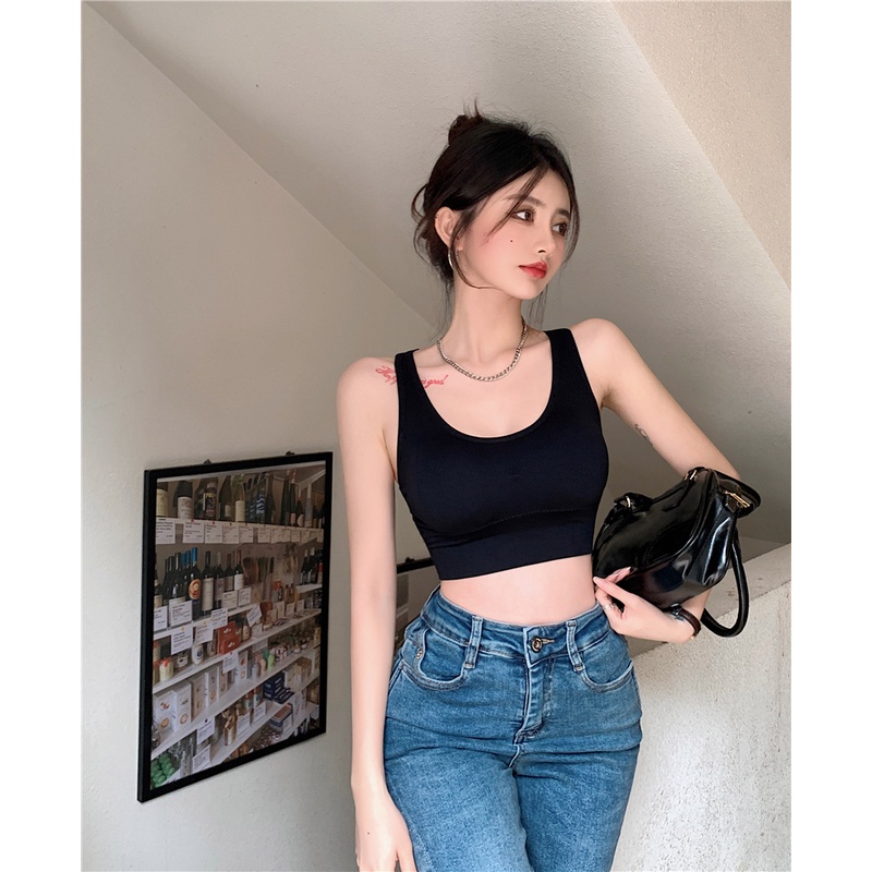 Áo Dệt Kim Sát Nách Hở Lưng Màu Trơn Thời Trang Mùa Hè Phong Cách Hàn Quốc Cho Nữ