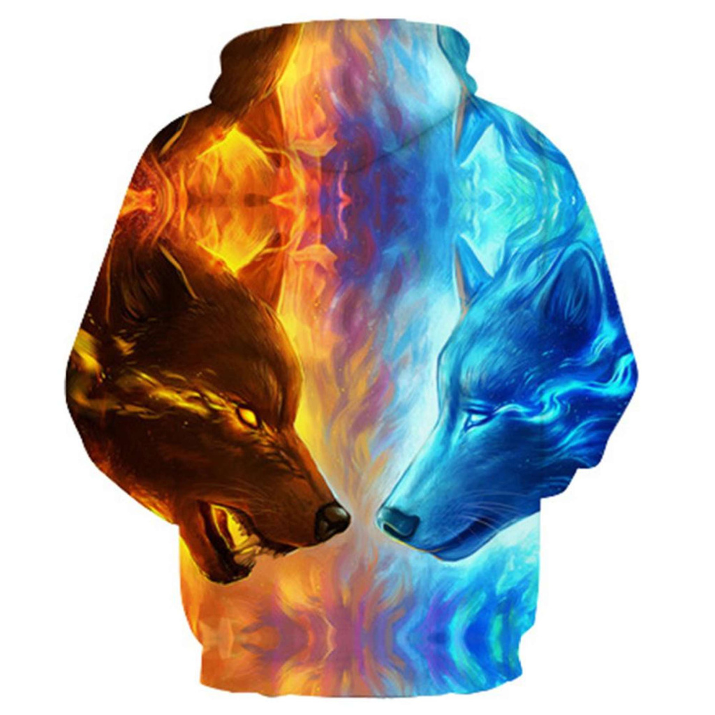 Áo Hoodie in hình 2 con sói 3D áo chui đầu có mũ cho nam nữ thiết kế cá tính độc đáo - INTL-168