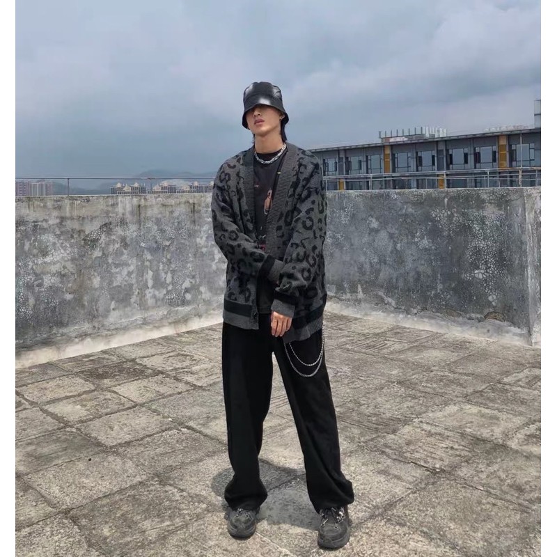 (Sẵn Xám) Áo Cadigan hoạ tiết da báo dáng Oversized cho Nam và Nữ Ulzzang | BigBuy360 - bigbuy360.vn