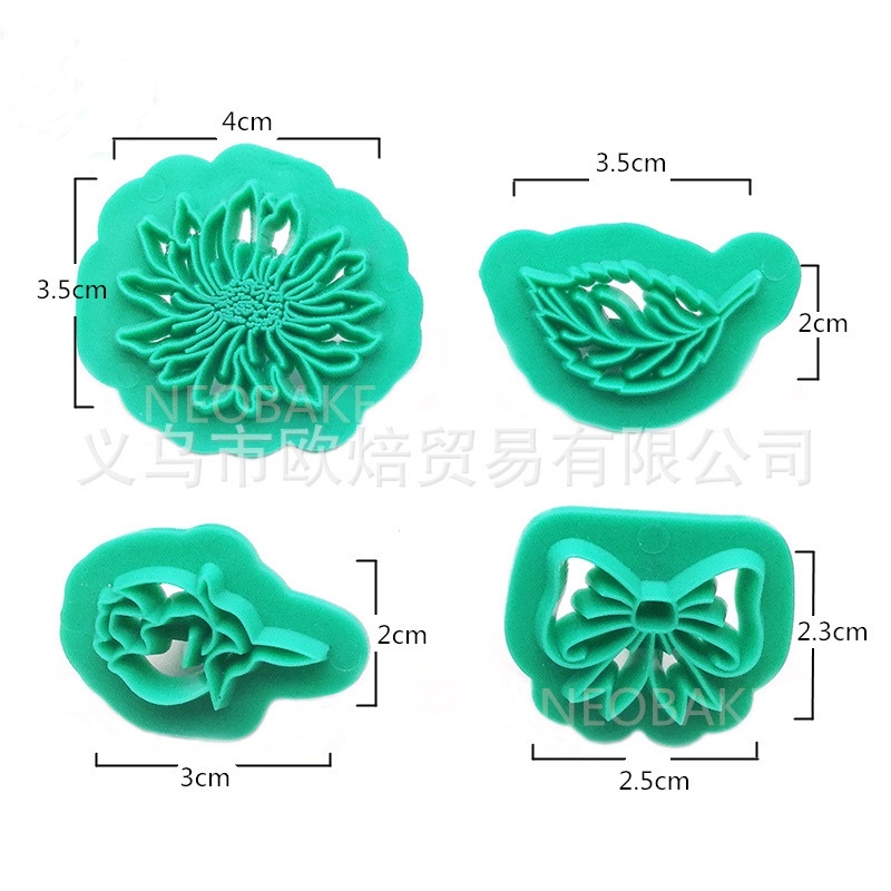 set 4 khuôn nhấn hoa lá tạo hình trang trí bánh