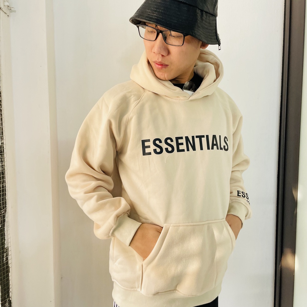 Áo nỉ hoodie Essentials unisex dài tay nam nữ cao cấp in cao su nổi, áo phông nỉ bông sweater có mũ màu nâu | WebRaoVat - webraovat.net.vn