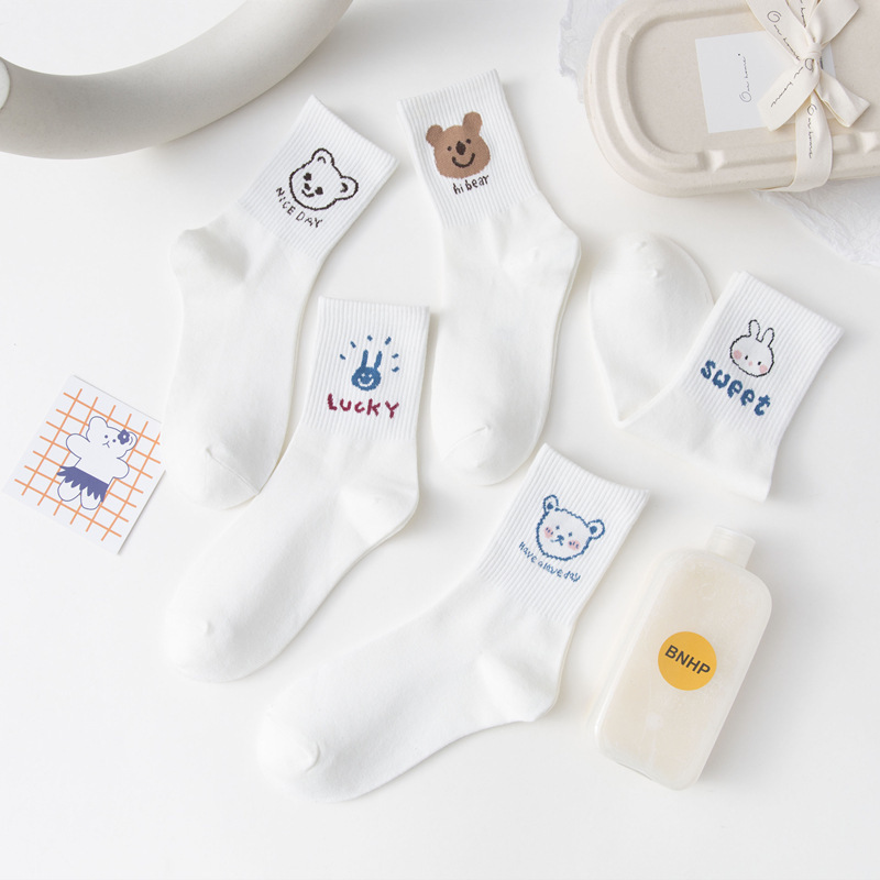 Fashion Vớ cotton dệt kim màu trắng xinh xắn dành cho nữ