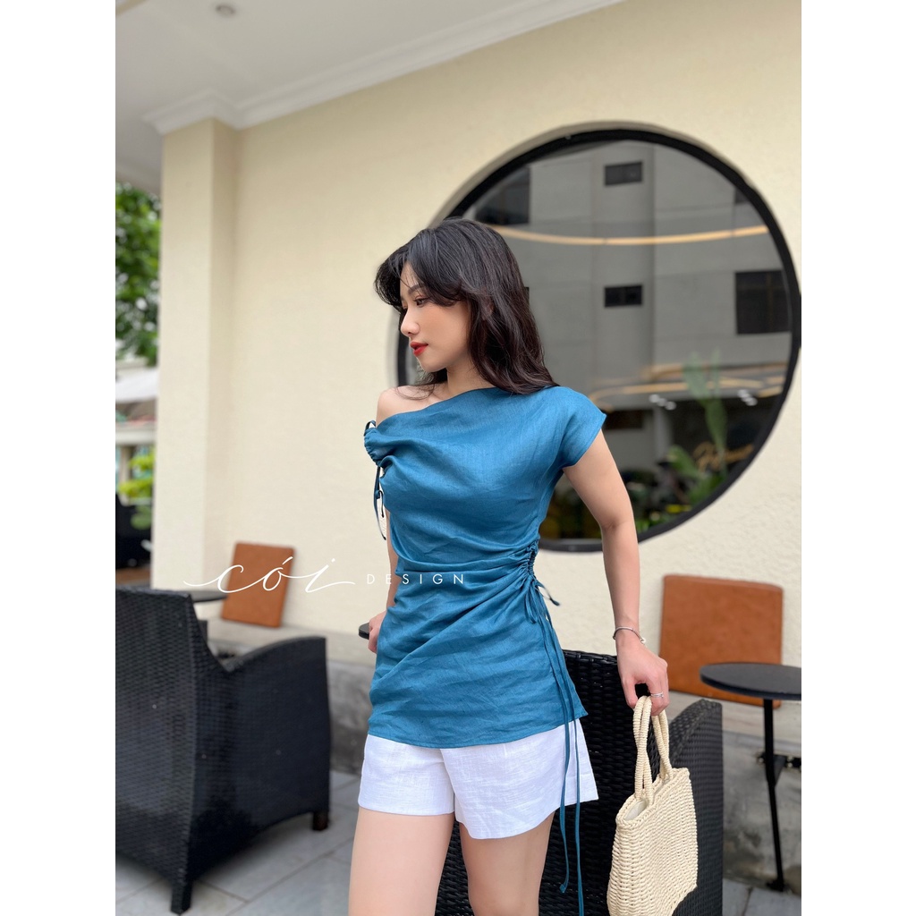 Áo trễ vai rút eo cột dây