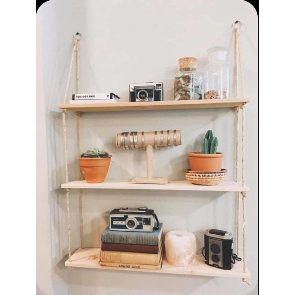 KỆ GỖ TREO TƯỜNG 3 tầng SIZE LỚN 15X40 CM TRANG TRÍ DECOR NHÀ XỊN , TRƯNG BÀY ĐỒ LƯU NIỆM, CHẬU HOA CÂYtầng