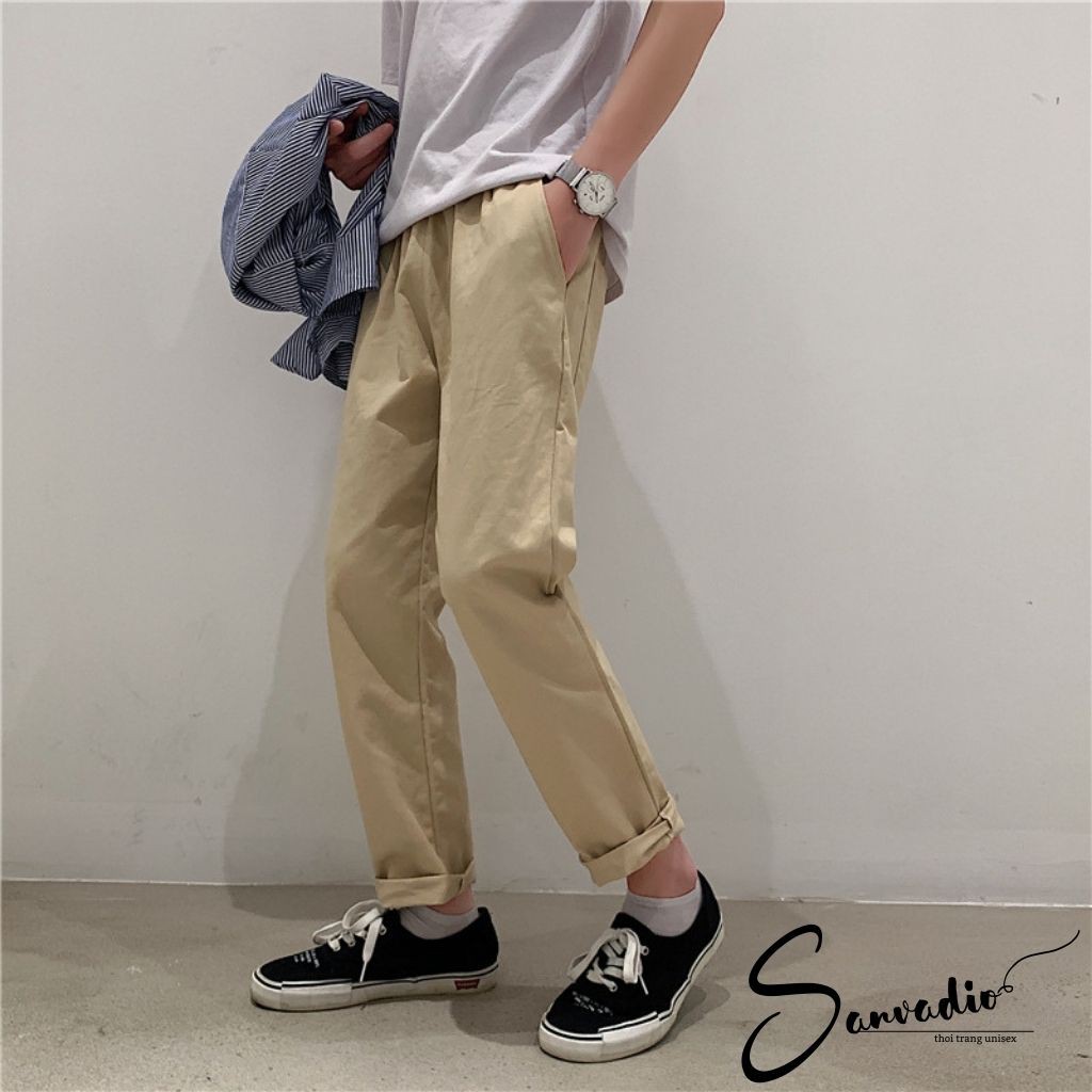 Quần baggy kaki nam SANVADIO hàn quốc Ống Suông Unisex - Kiểu quần kaki đen và be QD05