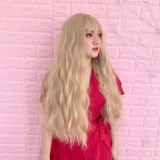 Tóc giả đẹp / Tóc nguyên đầu xoăn xù màu mới siu đẹp - tặng kèm lưới- mã 8183 vàng tây