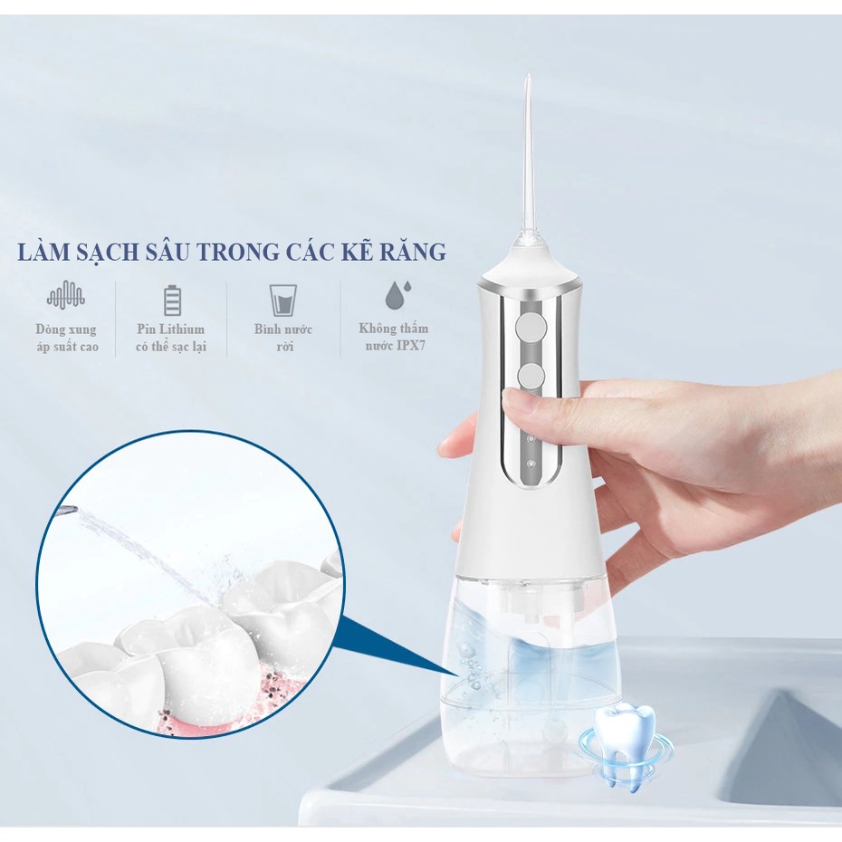 Máy tăm nước Alpha Dental cầm tay cao cấp 350ML chăm sóc vệ sinh răng miệng AH20