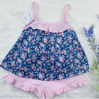 Bộ bé gái 2 dây áo hoa quần linen hồng