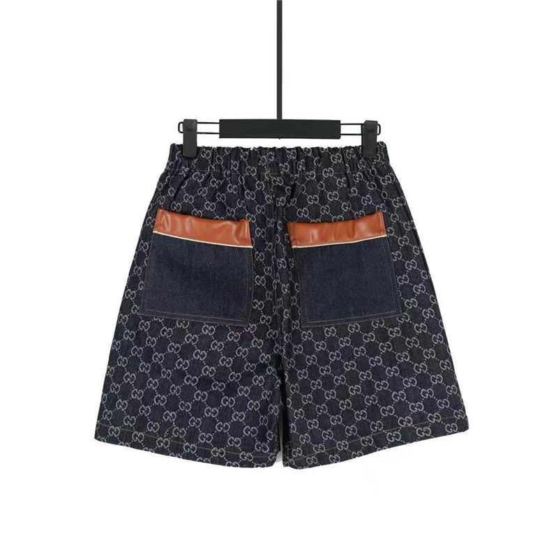 GUCCI Blue Denim Shorts Double G Jacquard