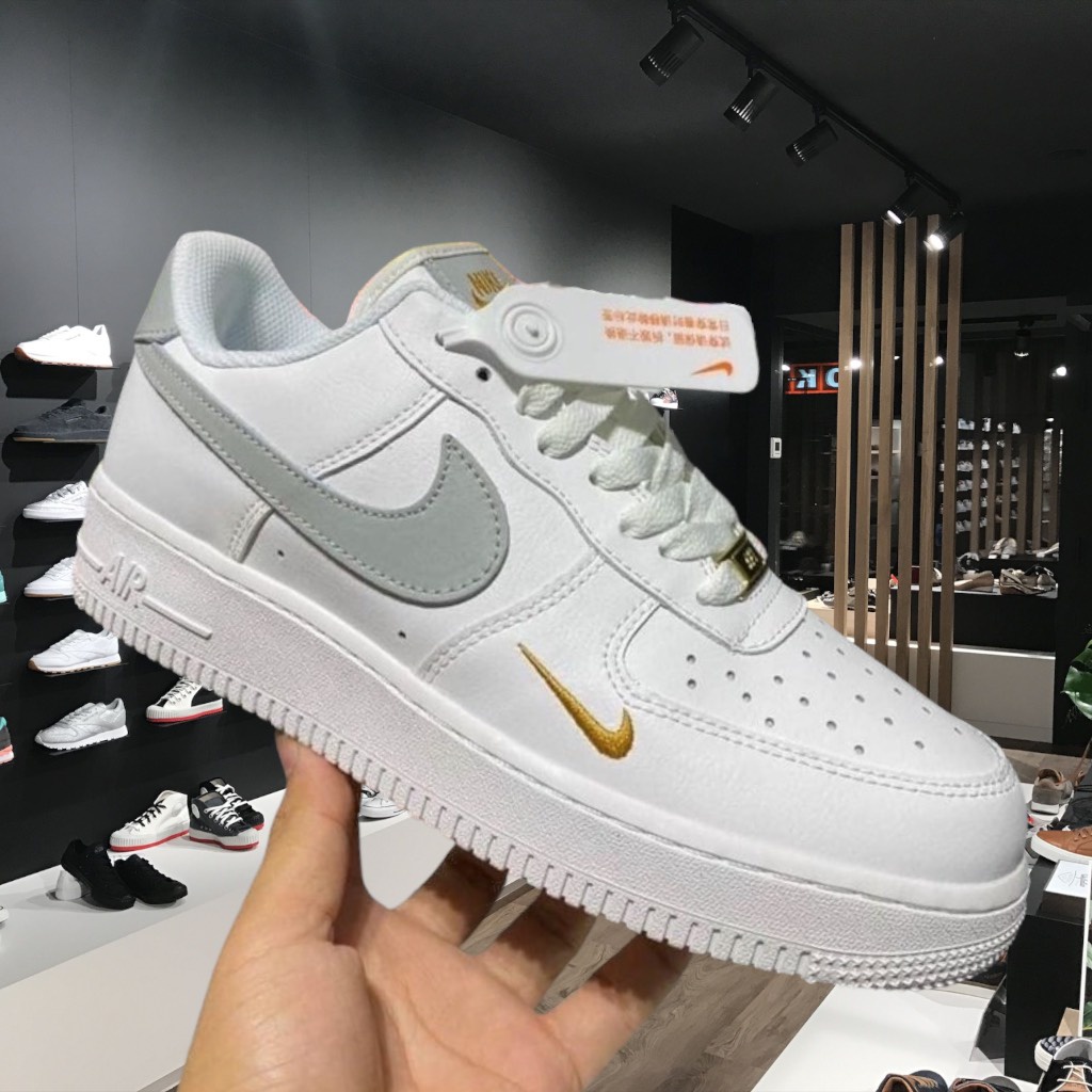 Giày thể thao air force 1 _ AF1 vệt xám logo móc vàng , Giày sneaker AF1 vệt xám nam nữ bản đẹp 2022 full box bil
